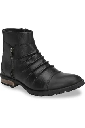Delize Men Black Solid Mid-Top Flat Boots