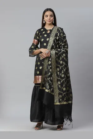 Chhabra 555 Black Banarasi Meenakari Printed Kurta With Sharara & Dupatta