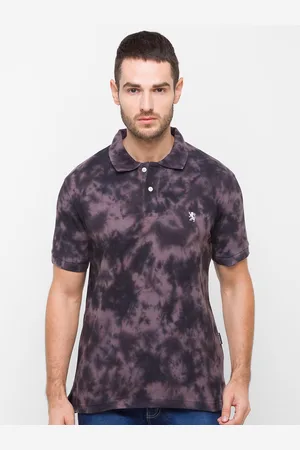 Giordano Men Black Tie and Dye Dyed Polo Collar Slim Fit Cotton T-shirt