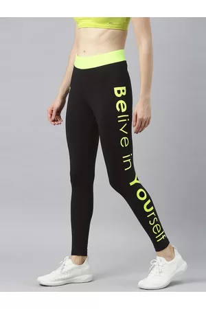 Zebu Women Black Solid Skinny-Fit Cropped Tights with Printed Detail