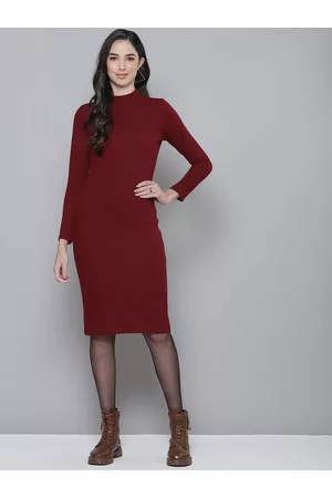 Sassafras Maroon Ribbed Bodycon Dress