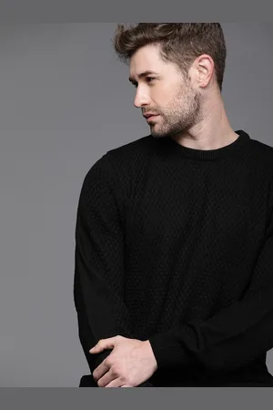 WROGN Men Black Self Design Pullover Sweater