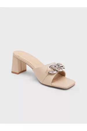 20Dresses Women Beige Embellished PU Party Block Sandals