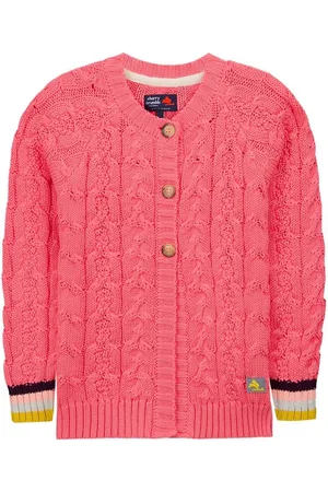 Cherry Crumble Girls Peach-Coloured Self Design Cardigan Sweater