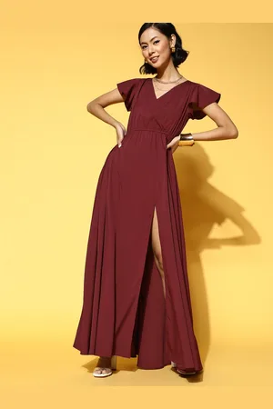 Berrylush Maroon Crepe Maxi Dress