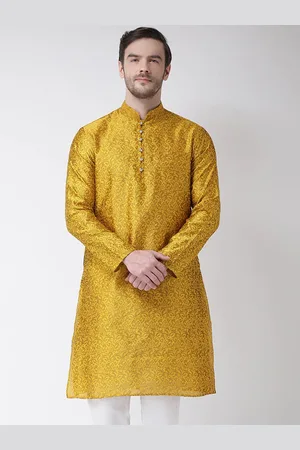 SG LEMAN Men Yellow Thread Work Kurta