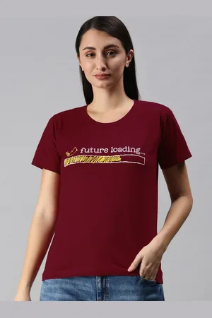 BRATMA Women Maroon & White Printed T-shirt
