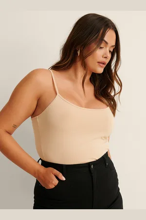 NA-KD Women Beige Solid Top with Shoulder Straps