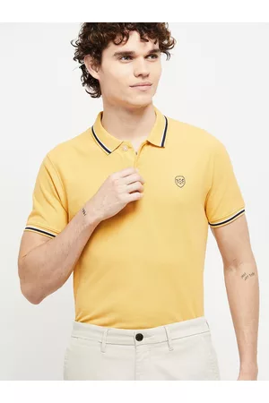 Max Collection Men Mustard Yellow Polo Collar T-shirt