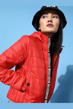 DressBerry Women Gorgeous Red Solid Comfort Quilt Jacket