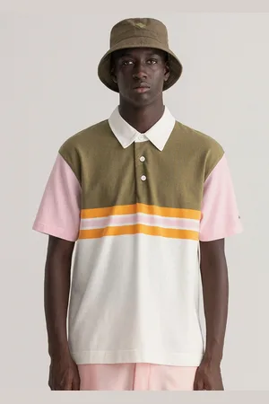 GANT Men Green & White Colorblocked Polo Collar Cotton T-shirt