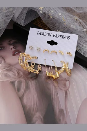 Jewels Galaxy Set of 6 Gold-Toned Classic Earrings