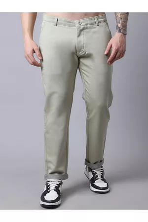 Rodamo Men Olive Green Slim Fit Solid Chinos Trousers