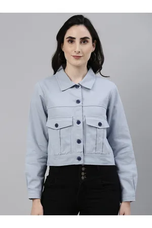 Campus Women Blue Solid Windcheater Outdoor Denim Jacket