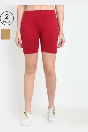 GRACIT Women Pack Of 2 Maroon & Beige Solid Cotton Cycling Sports Shorts