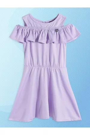 Allen Solly Girls Lavender Shimmery Cold-Shoulder A-Line Dress