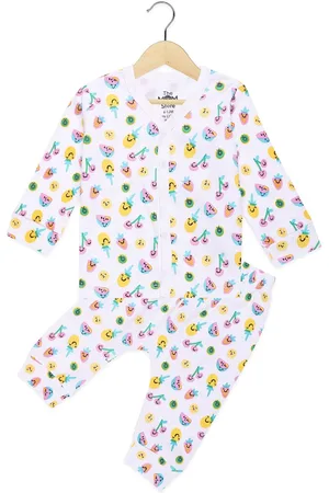 The Mom Store Unisex Kids White & Yellow Printed Top with Pyjamas