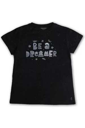Gini and Jony Girls Black Typography Printed T-shirt