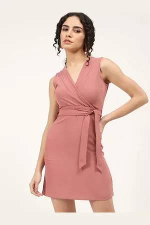 CENTRESTAGE Rust Solid Sleeveless Casual Wrap Dress