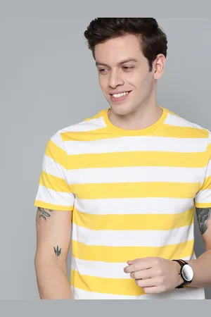 Mast & Harbour Men Yellow & White Striped T-shirt