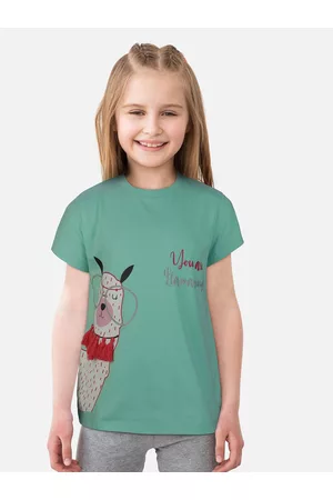 Gini and Jony Girls Sea Green Printed T-shirt