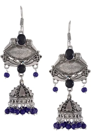 Silvermerc Designs Silver-Plated & Blue Oxidised Dome Shaped Jhumkas