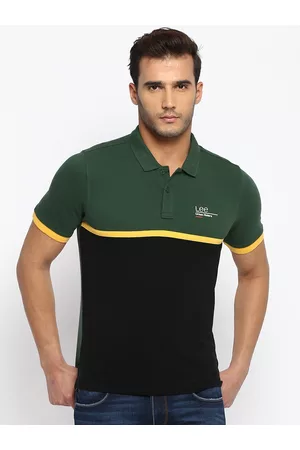Lee Men Green & Black Colourblocked Cotton Polo Collar T-shirt