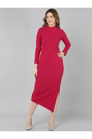 Golden Kite Women Fuchsia Sheath Midi Dress