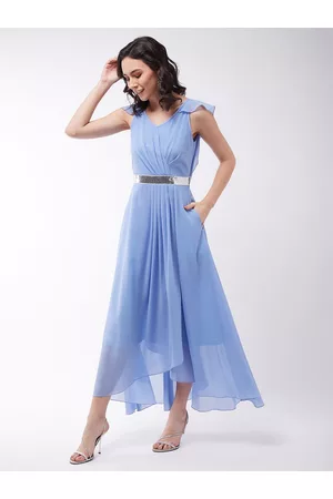 Miss Chase Women Blue Georgette Maxi Dress
