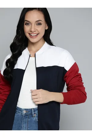 Mast & Harbour Women Navy Blue & White Colourblocked Sweatshirt