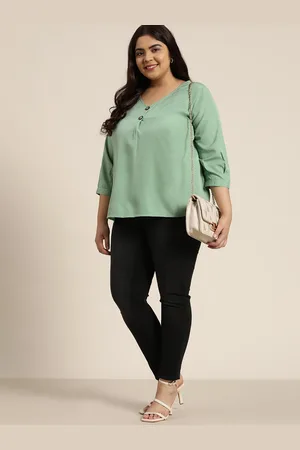Sztori Women Plus Size Green Solid Top