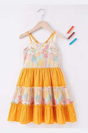 Ed-a-Mamma Girls Yellow & White Floral Layered Dress