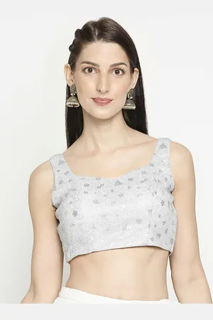 SALWAR STUDIO Women Silver-Coloured Embroidered Readymade Saree Blouse