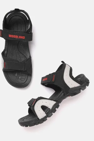 Woodland Men Black & Grey Brand Logo Velcro Sports Sandals