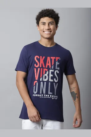 DOOR74 Men Navy Blue Typography Printed T-shirt