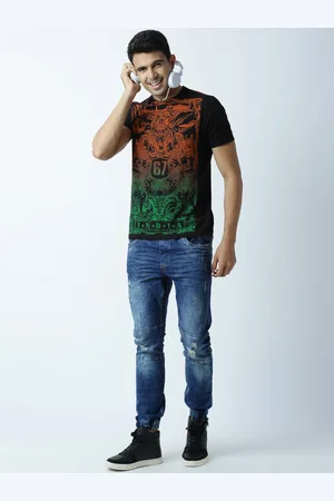 Huetrap Men Black Printed Round Neck T-shirt