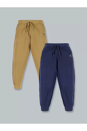 KiddoPanti Pack of 2 Kids Khaki & Navy Blue Pure Cotton Track Pants