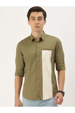 Forever 21 Men Olive Green Colourblocked Casual Shirt