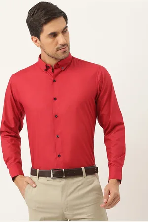 SOJANYA Men Red Classic Regular Fit Cotton Solid Formal Shirt