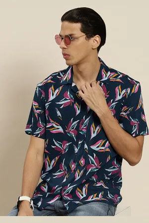 HANCOCK Men Navy Blue & Pink Relaxed Floral Printed Casual Shirt