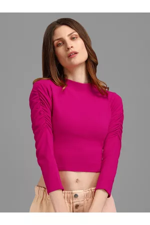 PURVAJA Women Magenta Solid Crop Top