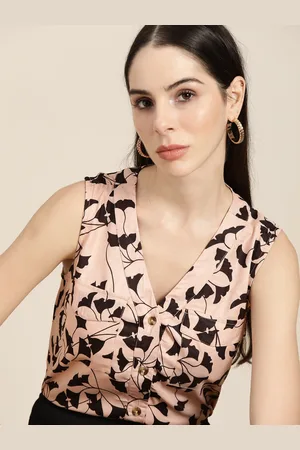 Invictus Peach-Coloured & Black Print Shirt Style Top