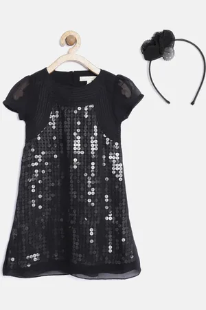 Nauti Nati Girls Black Sequinned A-line Dress