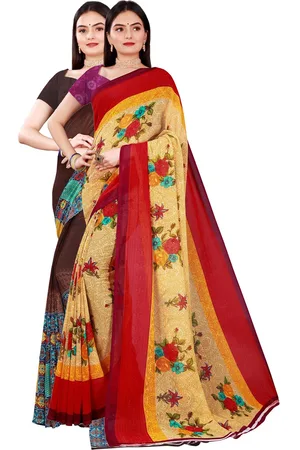 Kalini Pack Of 2 Women Beige & Brown Printed Pure Georgette Saree With Unstitched Blouse