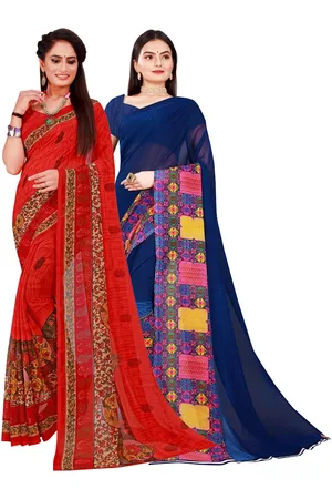 Kalini Red & Navy Blue Printed Pure Georgette Saree Pack Of 2