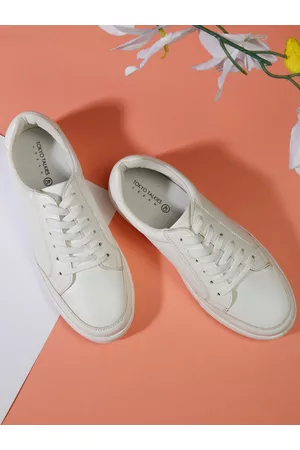 Tokyo Talkies Women White Solid PU Lace-Ups Sneakers