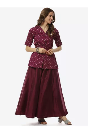 Biba Women Purple Printed Longline Shirt Style Top with Palazzo Set