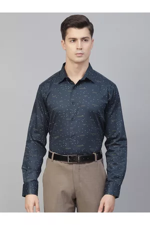 MANQ Men Navy Blue Smart Printed Semiformal Shirt