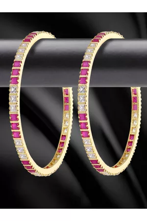 YouBella Set of 2 Magenta Gold-Plated Stone-Studded Bangles