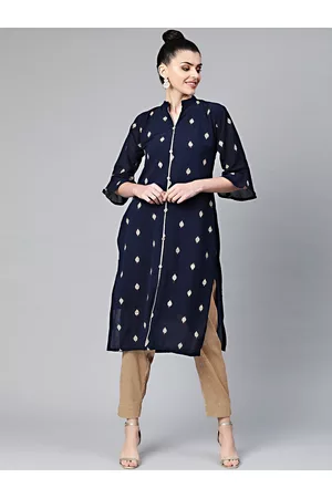 Chhabra 555 Women Navy Blue Embroidered Kurta With Trouser
